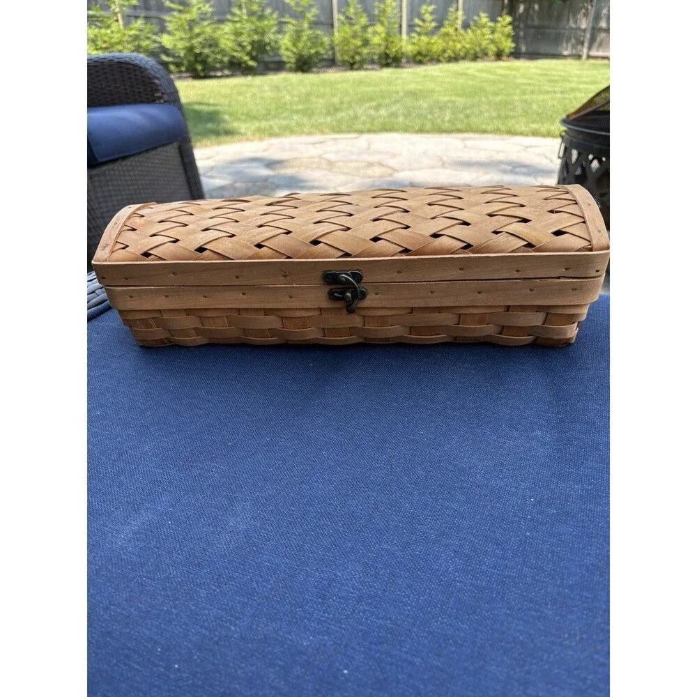 Vintage Wicker Storage Box Large Lidded Basket With Latch Rustic/Cottage Core